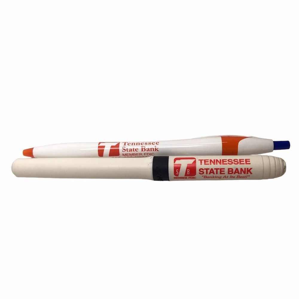 Vintage Tennessee bank advertisement pens writing Blue Ink Bic 5.5-6"‎ Long Cap